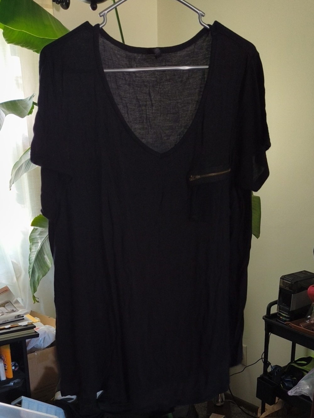 Splash Black V-Neck Short Sleeve Tunic with Zip Pocket